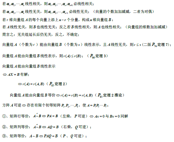 2019考研數(shù)學(xué)線性代數(shù)公式：線性相關(guān)與無關(guān)的定理